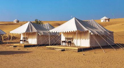 Tent for tourists with staying accommodation at the Thar desert Jaisalmer for tourist night stay during desert safari