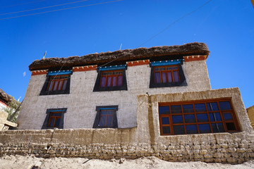 Chicham village at ~4300m above sea level in the Himalayas. Rich in Tibetan culture and architecture. Spiti valley, Himachal Pradesh, India.