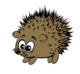 A vector illustration of a cute cartoon style brown hedgehog with a surprised look isolated on white