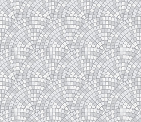 Abstract mosaic Break by Row seamless pattern. Fragments of a circle laid out from tiles trencadis. Vector background.