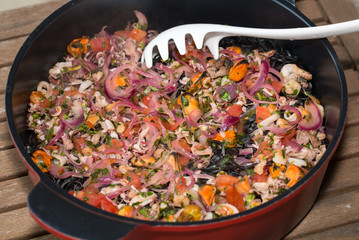 The healthy diet,  seafood and vegetables