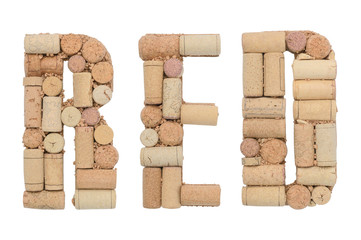 Word Red made of wine corks on a white background. Isolated