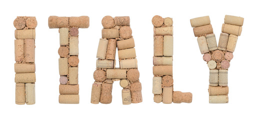 Word Italy made of wine corks on a white background. Isolated