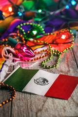 Fiesta: Mexican Flag In Focus With Glowing Party Lights