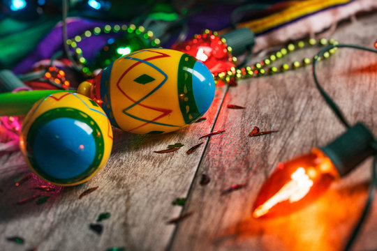 Fiesta: Colorful Maracas Amongst Cinco Beads And Lights