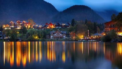 Fototapeta na wymiar Grundlsee lake in Alps mountains. Night scene