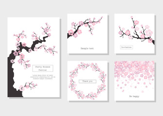 Set of greeting cards and invitation card with cherry blossom.