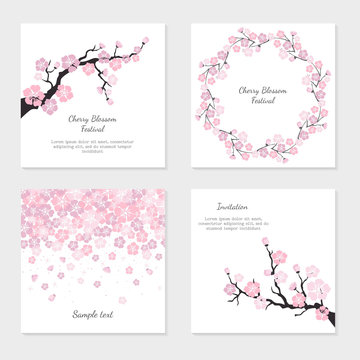Set of greeting cards and invitation card with cherry blossom.