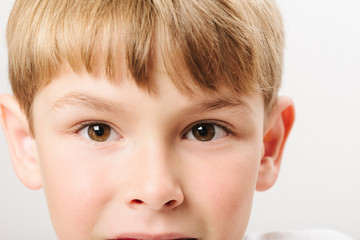 Caucasian European school boy closeup portrait
