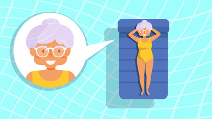 Granny in the pool. Vector.