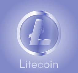 Cryptocurrency coin Litecoin (LTC) with a realistic metal bright blue design. Background about electronic currency, business and finance. Vector EPS 10 Illustration.