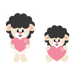 cartoon cute sheep black with heart set