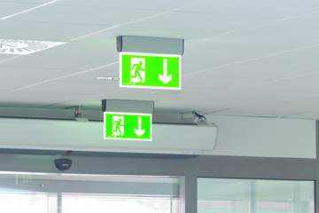 two emergency light on modern office ceiling, close up