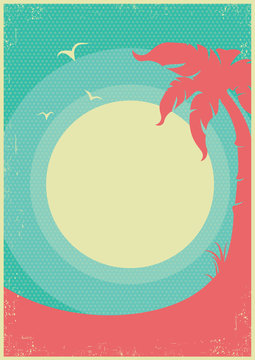 Tropical paradise retro poster background for text
