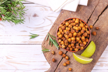 Indian cuisine. Roasted chickpeas with lime and rosemary