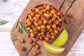 Indian cuisine. Roasted chickpeas with lime and rosemary