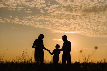 Fototapeta na wymiar Family on sunset background