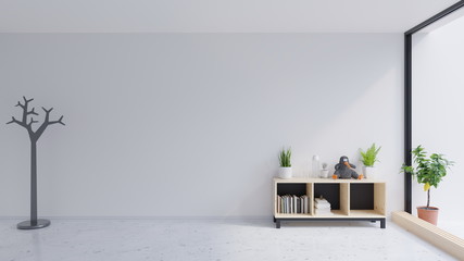 In the empty room with cabinets is a lot of decorations,3d rendering