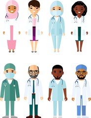 Medicine set of medical people, doctor and nurse. Vector illustration of medicine team practitioner, physician, nurse