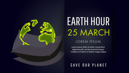 Illustration of Earth hour. 25 march. 