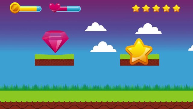 video game online screen play button diamond star clouds loops animation hd