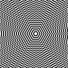 Abstract black and white striped background. Geometric pattern with visual distortion effect. Optical illusion. Op art.