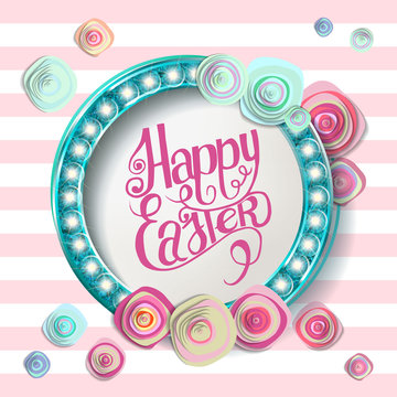 Happy Easter Lettering in Circle, Flowers