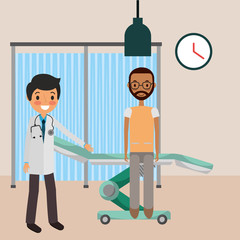 medical people doctor with patient in the bed stretcher vector illustration