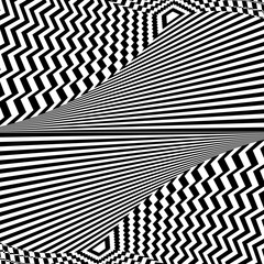 Abstract black and white striped background. Geometric pattern with visual distortion effect. Optical illusion. Op art.