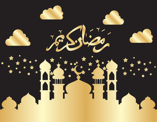 beautiful ramadan kareem background with gold color on black background
