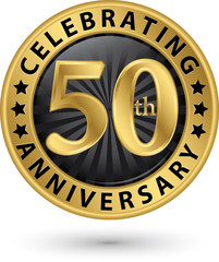 Celebrating 50th years anniversary gold label, vector illustration