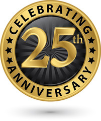 Celebrating 25th anniversary gold label, vector illustration