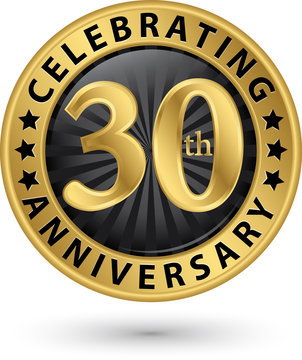 Celebrating 30th anniversary gold label, vector illustration