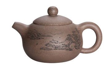 Chinese clay teapot isolated over the white background.