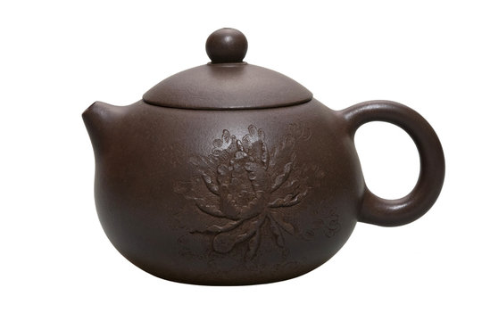 Chinese clay teapot isolated over the white background.