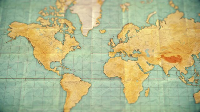 vintage sepia colored world map - zoom in to North America - blank version.