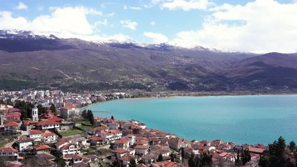Ohrid Lake and city against mountains, Macedonia