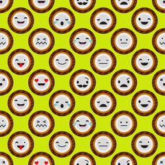 Fototapeta premium Seamless background with Emotions Coconut. Cute cartoon. Vector illustration. Textile rapport.