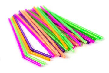 colorful straws for drinks isolated on white background