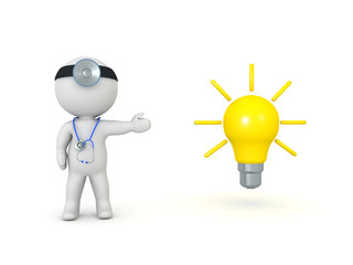 3D Doctor showing glowing light bulb