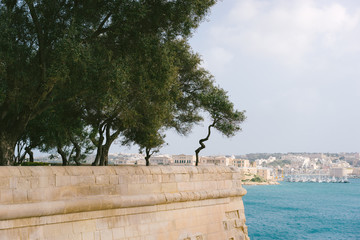 The Grand Harbour view from city walls of Valletta at sunny spring day. Malta Island