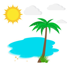 Sea and beach. Vector illustration. Travel or vacation concept