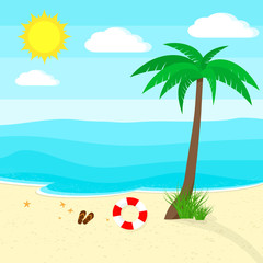 Fototapeta na wymiar Ocean and beach. Vector illustration. Travel or vacation concept