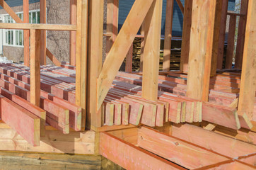 Fototapeta na wymiar construction of wooden frame house
