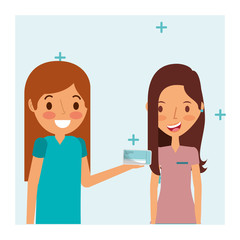 Obraz premium female doctor giving woman patient medicine packaging pills vector illustration