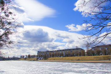 View of the Lower Lake of Kaliningrad in spring sunny day
