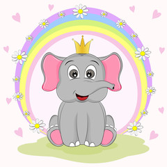 Cute  elephant princess sitting on the grass.