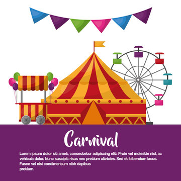 carnival circus tent booth ballons ferris wheel leisure fun vector illustration