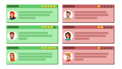 Obraz premium Customer Feedback Vector. Good And Bad Feedback. User Photo. Store Quality Work. Positive, Negative Review. Flat Cartoon Illustration