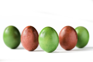 Easter eggs red and green isolated on white background.